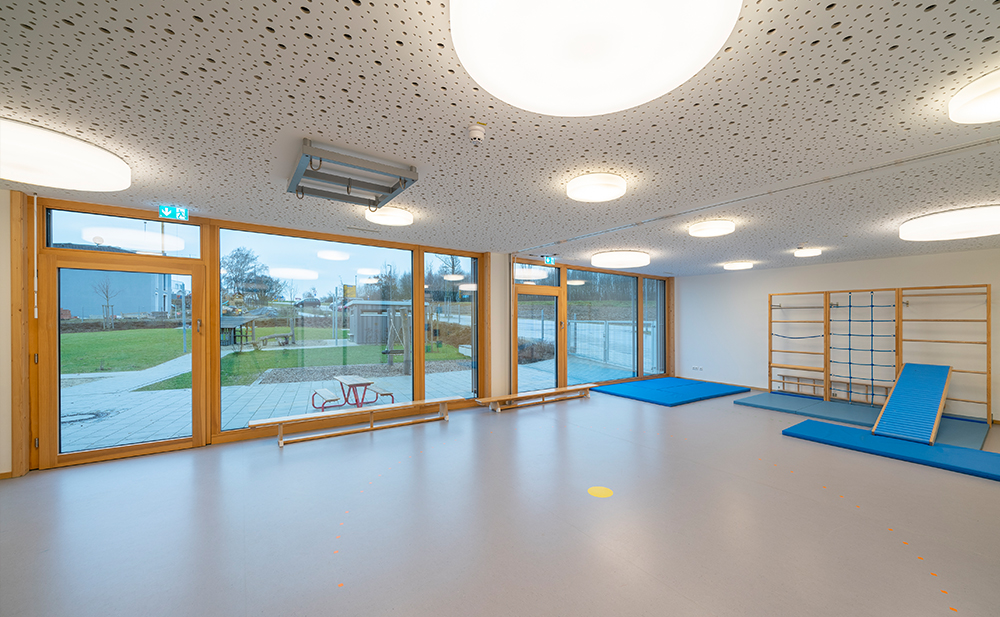 Innenperspektive Turnhalle Neubau Kinderhaus in Odelzhausen